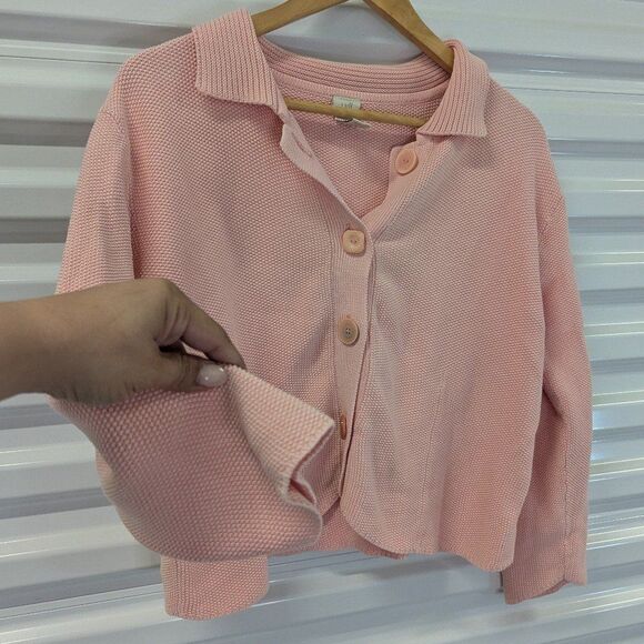 J. Jill Size Medium Pink 100% Cotton Cardigan Sweater - Picture 3 of 6